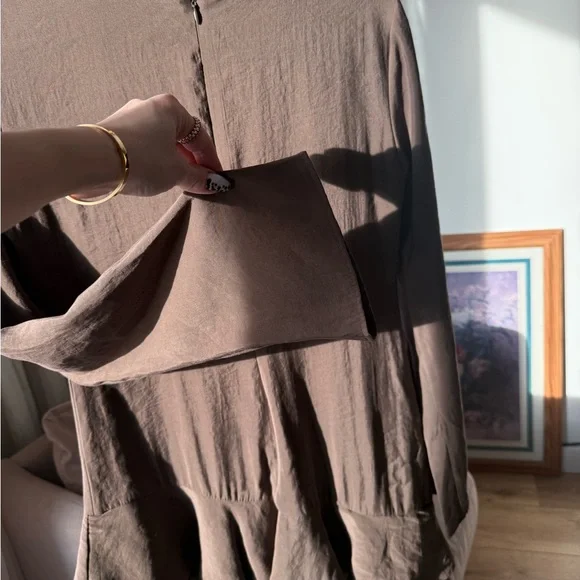 Flowy Ruffled Mini Dress, Chocolate Brown, Zara, M, NWT - Picture 5 of 10